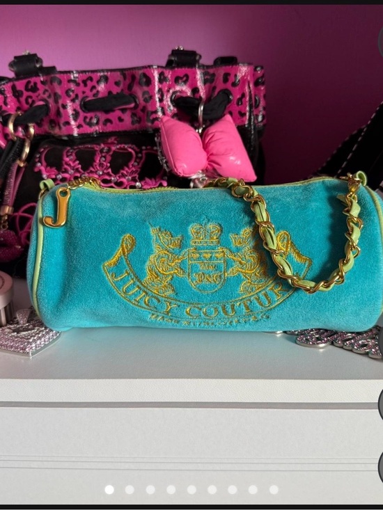 Juicy Couture Handbags - ISO 📢📢📢📢📢Juicy Couture Teal Velvet Mini Chain-Handle Bag with Gold Crest
